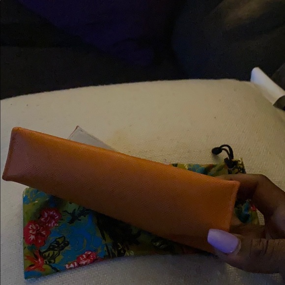 Tory Burch Orange Leather Eyeglass Case – Logo Snap Closure - Picture 5 of 5